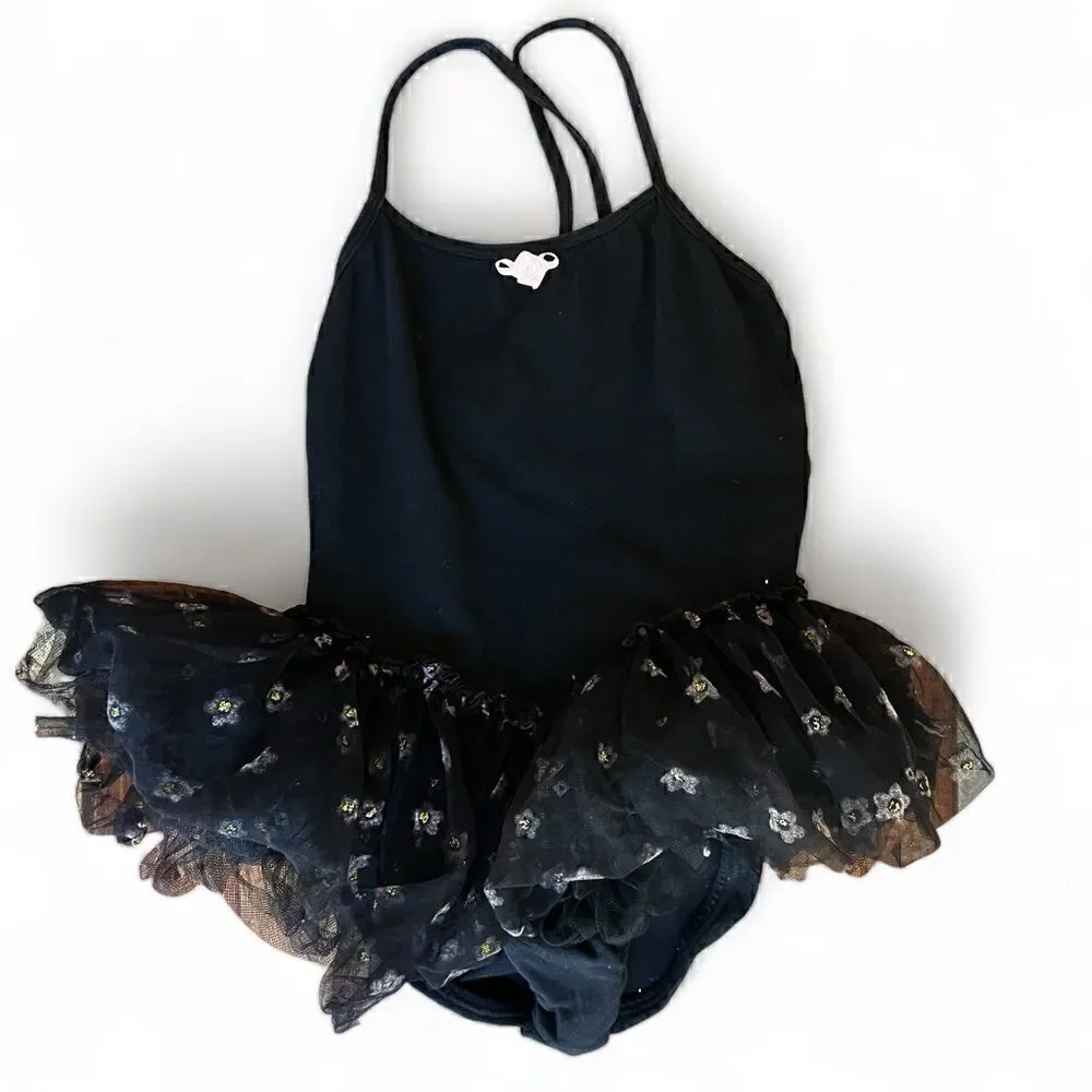 Girls Black Ballet Leotard with Tutu Cotton Size 6x/ 7